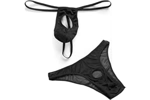 VemeFufu String Slip Hombre Sexy Hot Erótica Apertura Delantera Briefs Hombres Mankini Calzoncillos Triángulo Bragas Abiertas en la parte delantera Gasa Agujero Underpant Ropa interior