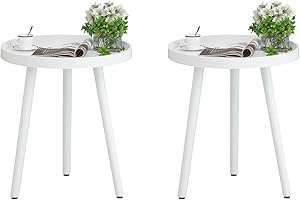 APICIZON White Side Table of 2, Modern Coffee Tray End Table for Bedroom, Living room, Bedside Table Nightstand for Small Space, 38 x 45 cm