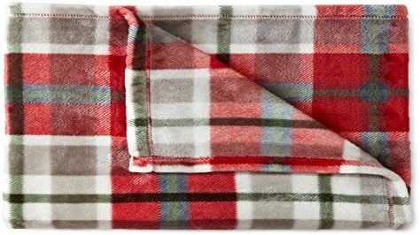 Velvet Supper Soft and Cozy Plush THROW Oversized Machine Washable Blanket (50in x 70in) with GIFT WRAP RIBBON ,Red Plaid