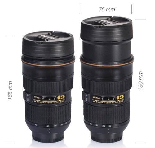 VENKON – Ausdrehbarer Trinkbecher Tasse in Kameraobjektiv Design – ausdrehbar – für Kaffe, Tee, Kakao, Milch, Wasser, etc. – 0.3l, schwarz - 7