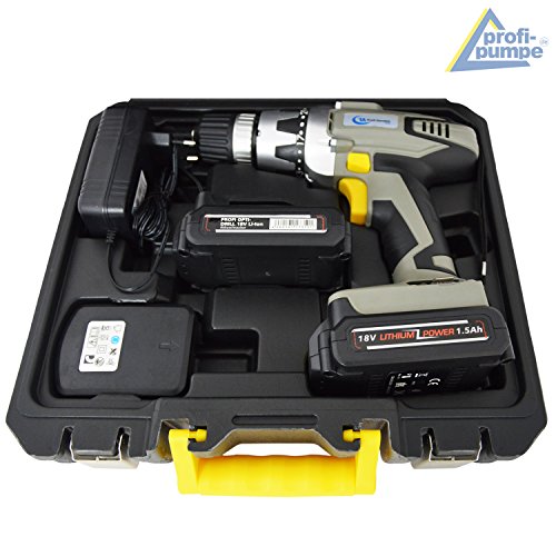 AKKUSCHRAUBER + ERSATZ- AKKU BIT SCHRAUBER AKKUBOHRER LED-LICHT 2GANG PROFI-OPTI-DRILL 18V Li-Ion 1500mAh GUTE QUALITÄT, 1Std-Schnell-Ladegerät, SPITZE in PREIS-LEISTUNG! Akku SCHRAUBENDREHER Akku BOHRMASCHINE mit Bohrer & BITS im Kst-Koffer - 2