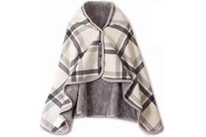 CSARPECT Poncho Pile Donna, Flanella Mantello Scialle Indossabile Caldo Invernale con Bottoni Wrap Cape, Coprispalle Coperta Plaid Sciarpa