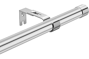 Harrms Bastone per tende Argento estensibile, 76-198cm, bastone per tende regolabile in acciaio inox, bastone per tende con staffe e terminali argentati per camera da letto, soggiorno