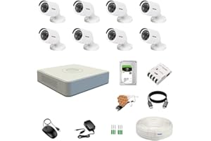 Clocite HIKVISION 8 Channel DVR with 2MP 8 Bullet Cameras (Day/Night Vision) + 1TB HDD + Cable Roll (1+3) 8 CH Power Supply + BNC & DC Full Combo Kit 1 512P+XluiaL. AC UL300 SR300,200