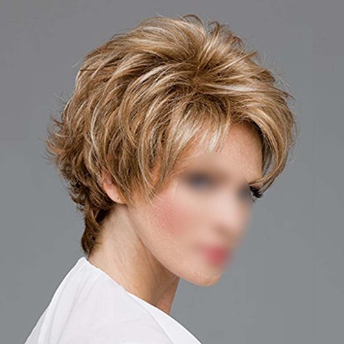 LUFA Frauen Nizza Braun Mit Golden Blonde Mixed Lady Gerade Kurz Synthetische Haar Perücken - 4