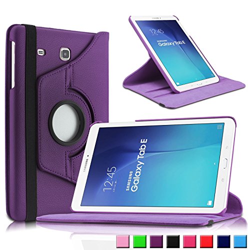 Infiland Samsung Galaxy Tab E 9.6 Hülle Case - PU Ledertasche lederhülle 360° Drehbarer Stand Cover Case Schutzhülle Tasche Etui für Samsung Galaxy Tab E T560N / T561N 24,3 cm (9,6 Zoll) Tablet-PC(Lila)