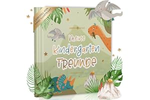 LEBENSKOMPASS Freundebuch Kindergarten Dino - Freundschaftsbuch mit handillustrierten Charakteren - liebevoll gestaltetes Kindergarten Freundebuch für Deine ersten Freunde