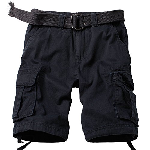 MUST WAY Men's Casual Cotton Twill Cargo Shorts Multi Pocket Loose Fit Work  Shorts 8062# Black 30