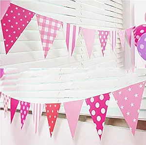 AMFIN Party Bunting Flags Banner for Kids Room, Play School Decoration, Birthday Party, Baby Shower - Pink