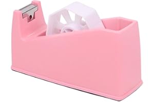 QILIMA Desktop Tape Dispenser Adhesive Roll Holderwith Weighted Nonskid Macaron Pink (Fits 1" & 3" Core)