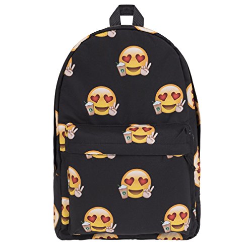 Mochila viajes mochilas de lona de escuelas para estudiantes a la escuela unisex Emoji Loves Coffee [005]