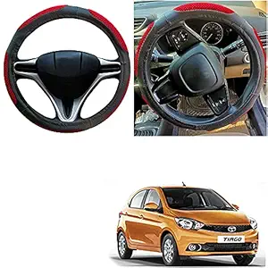 Autopearl Adinox Ring Type Car Steering Wheel Cover (Ultimate Black Red) For -Tata Tiago