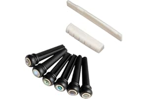 BSWAN Set di capotasto, ponticello e piroli per corde di chitarra in legno di ebano, abalone e ottone di alta qualità