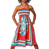 Zustand: NEU H112 Damen Sommer Aztec Bandeau Bunt Tuch Kleid Tuchkleid Strandkleid Neckholder, Farben:F-027 Rot;Größen:Einheitsgröße