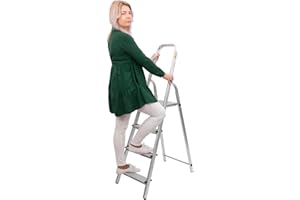 ‎STREND PRO STREND PRO Trittleiter 4 Stufen Klappbar | max. 125kg | Haushaltsleiter | Stehleiter Alu für Arbeiten in Küche/Haushalt/Garage/Renovierung | Leiter 1,50m/2,78m | Aluleiter