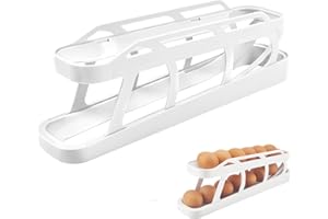 UTOSDAY Eierhalter für Kühlschrank, 2 Etagen Rollender Eier Aufbewahrung Kühlschrank, Rutschfeste Unterseite Kühlschrank Organizer Eier (weiß)