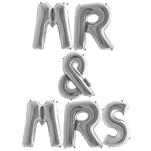 PartyMarty MR & MRS - riesengroße Hochzeit Ballon Buchstaben in Silber 100cm - Geschenk & Deko zur Hochzeit - Party Wedding Dekoration Folienballon Luftballon Riesenballons