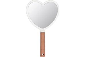 Eaoundm Handspiegel für Make-up, kleiner Holz-Handspiegel, tragbarer Reise-Kosmetikspiegel für Männer und Frauen (weißes Herz)