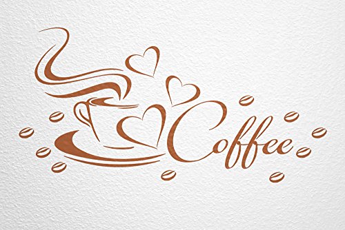 WANDfee Wandtattoo Coffee Kaffeetasse Herz und Bohnen AC0420005 Größe 69 x 35 cm Farbe nussbraun