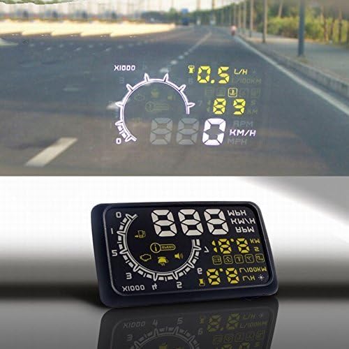 Sourcingbay Multi-function 5.5 Inches Car HUD Vehicle-mounted Head Up Display System OBD Projection Display Car Speed With Gear shift reminding / Over speed alarm / Water temperature alarm / Voltage alarm
