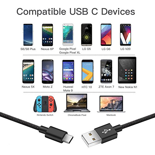 USB Type-C Kabel Nylon-lebenslange Garantie-TUOYA USB-C Ladekabel auf USB3.0 mit Nylon, Daten & Lade Type-C Datenkabel mit Aluminium Stecker für Samsung Galaxy S8 / S8 Plus, LG G5, Lumia 950xl/950, Nexus 5x/6p, OnePlus 3, und andere Type-C unterstützte Geräte (3pack-1m+2m+3m, Schwarz) - 5