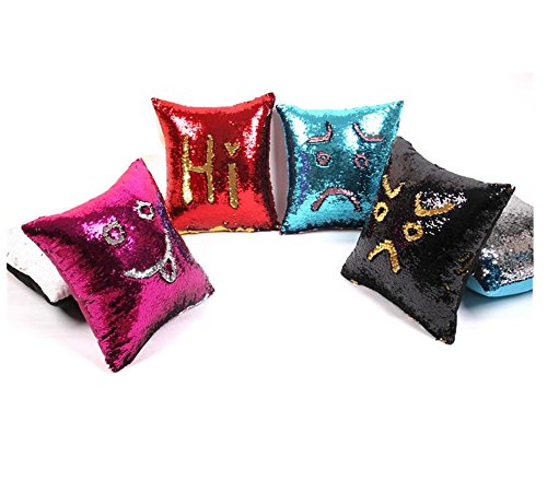 Nibesser Kissenbezüge Glitzer Pailletten Kissenbezug Startseite Schlafzimmer Sofakissen Kissenabdeckung 40 × 40 CM (Silber und Weiß) - 4