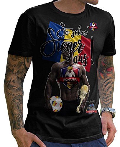 Stylotex Herren T-Shirt Basic So sehn Sieger aus Guy Rumänien Romania, Farbe:schwarz;Größe:M