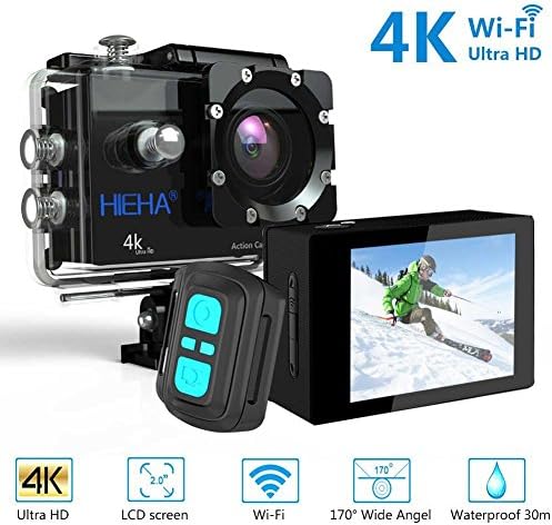 Hieha H68 Action Camera 4K Full HD Action Cam Camcorder 20MP Helmet Camera Sony IMX078 Underwater Camera WiFi 170 ° Wide Angle Waterproof with DV Stabilizer Remote Control Accessory Kit
