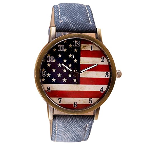 Fulltime® (TM Américaine motif de drapeau en cuir Band Quartz Analogique Vogue Montres-bracelets (Bleu foncé)