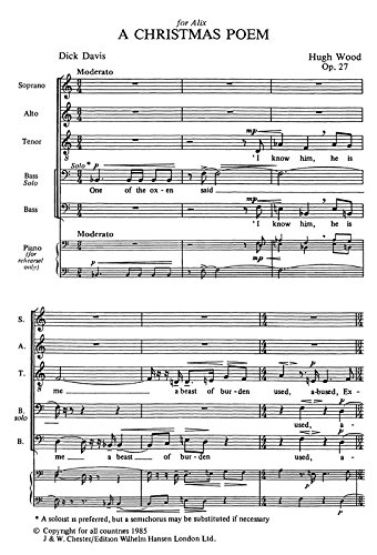 Hugh Wood: A Christmas Poem Op.27. Partitions pour SATB