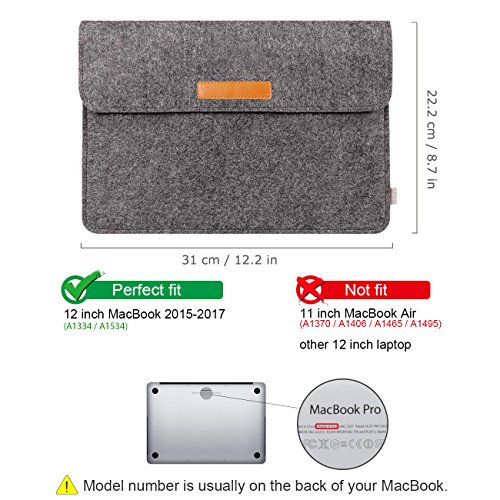 Inateck Neue 12 Zoll MacBook Retina Sch  tzh  lle  Sleeve Tasche  Klettverschluss  Verschluss mit Klettband  Dunkelgrau