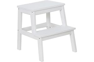 PREMZO Wooden 2-Tier Step Stool Foot Step Up For Kids & Adults Easy Reach Multifunctional Household Display Shoe, Plant Stand, Bath Bench Outdoor Caravan Shop Bar (White)