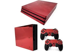 Morbuy PS4 Pro Skin Vinyl Autocollant Sticker Decal pour PlayStation 4 Pro Console and 2 Dualshock Manette Set (Red Glossy)