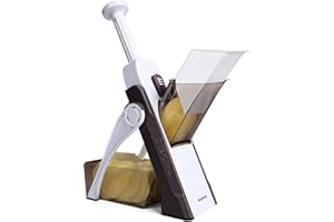 SupMaKin Mandoline de Cuisine Safety Slicer Manuelle Multifonction Tous Coupe Légumes Lame en acier inoxydable, Julienne, Cubes, Fcoupe Patate Frite carotte, Euroshopping - Marron
