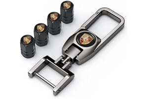 LLKCHU pour Porsche Porte-clés de Voiture et Capuchon de Valve Auto Bouchons de Valve pour Porsche Panamera Cayenne Macan Boxster Taycan Cayman 718 911,Porte-clés Pneus de Voiture Accesoire