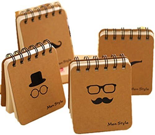 Frimateland Pack of 4 Pcs Vintage Moustache Printed Kraft Cover Writing Journal Book Travel Diary Notebook Gift for Students Children, Style May Vary