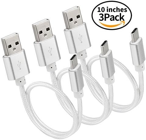 Short USB C Cables [3 Pack 10inches] DETHINTON Nylon Braided USB Type C Charging Cable for Nintendo Switch, Macbook 12 Inch, Galaxy S8/ S8 Plus/ LG G5/G6, Google Pixel and More (silver)