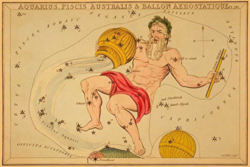 Aquarius, Piscis Australis and Ballon Aerostatique, 1825 - Fine Art Print on Fine Art Canvas - PRINT ON Canvas ONLY -NO FRAME - Image size is 12 x 8 inches Inch