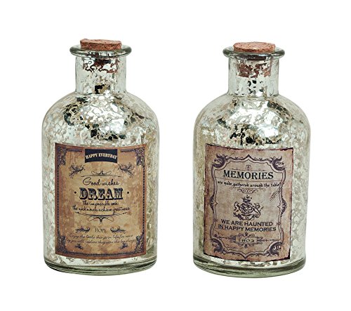 2er Set Glasflasche Antik „Dream & Memories“ H:13 cm – als Vasen Set, Tischdeko etc. - 2