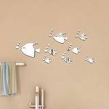 Stickers Muraux 3D Miroir Poissons Et Bulles - Autocollants Acrylique Réfléchissants - Pour Salle De Bain, Chambre, Salon