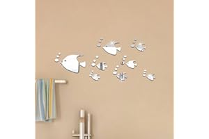 Ufengke® 8-Pcs 3D Pesce Tropicale Effetto Specchio Adesivi Murali Fashion Design Arte Adesivi Da Parete Decorazione Domestica Argento
