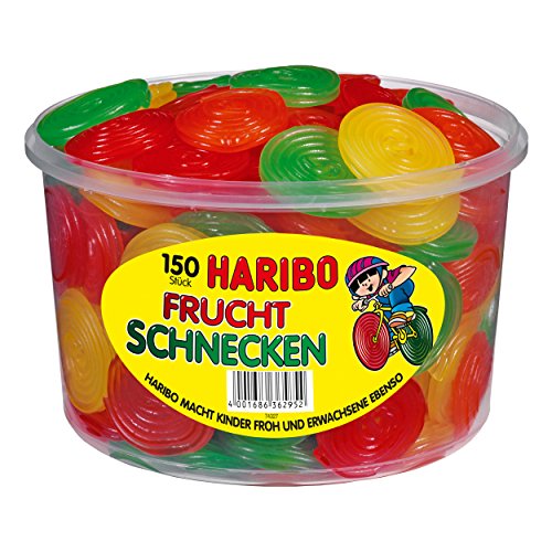 Haribo Fruchtschnecken, Gummibärchen, Weingummi, Fruchtgummi, 150 Stück, 1200g Dose
