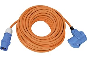Brennenstuhl Camping CEE-förlängningskabel med CEE-kontakt och vinkelkoppling inkl. skyddskontakt kombiuttag (25 m kabel i orange, 230 V/16 A, användning utomhus, tillverkad i Tyskland)