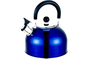 OLPRO 2 Litre Stainless Steel Whistling Kettle – Durable, Blue Coloured with Ergonomic Movable Handle, Flip-Up Spout & Loud Whistle – Ideal for Camping & Festivals