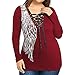 Produktbild Frauen Plus Größe Mode Schnüren T-Shirt Bluse Lange Ärmel Zurück Spitzenbesatz (Rot, 4XL)