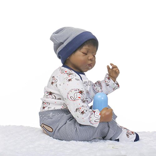 Realistic Baby Dolls African American Soft Silicone Reborn Baby Doll Black 22inch 55cm Kids Play Doll Collectible Toy