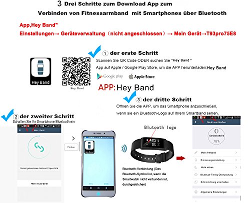 ROGUCI Smart Armband Wristband, IP67 Wasserdichte Blutdruck Oxygen + Oximeter Herzfrequenz Müde Monitor Fitness Schlaf Gesundheit Tracker, Smart Sport Tracking Armband Für iOS 8.0 Android 4.4, tägliche Laufleistung Pedometer Schritt Zähler Kalorien verbrannt Messung Call SMS Erinnerung Sesshaft - 6