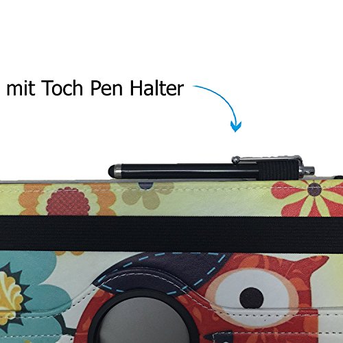 Lenovo MIIX 310-10ICR – Drehbare Tablet Schutz Hülle Etui mit Standfunktion + Touch Pen – 10.1 Zoll Eulen mit Blumen 360° - 7