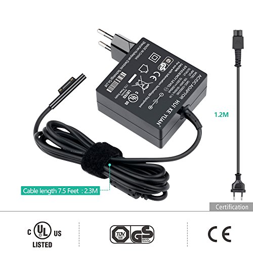 [TUV GS LISTED] HUIKEYUAN 7.5 Feet (2.3M) 12V 2.58A Tablet-Ladegerät AC Adapter für Microsoft Surface Pro 3, Microsoft Surface Pro 4 i5 i7 Modell 1625 Tablet (EU-Kabel enthalten) - 3