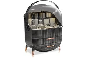 BTGGG Multi-Function Make Up Case Dustproof Cosmetic Storage Box, Cosmetics Organizer Skin Care Products Jewelry Organizer Case Finishing Box for Bedroom Bathroom Desktop New Version (Transparent Black)